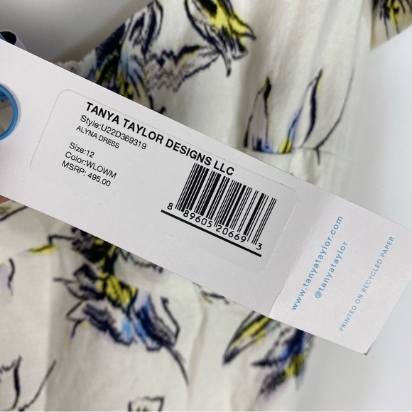 Tanya Taylor Alyna Floral Linen Blend Midi Dress Sweetheart Neckline White - Picture 9 of 9